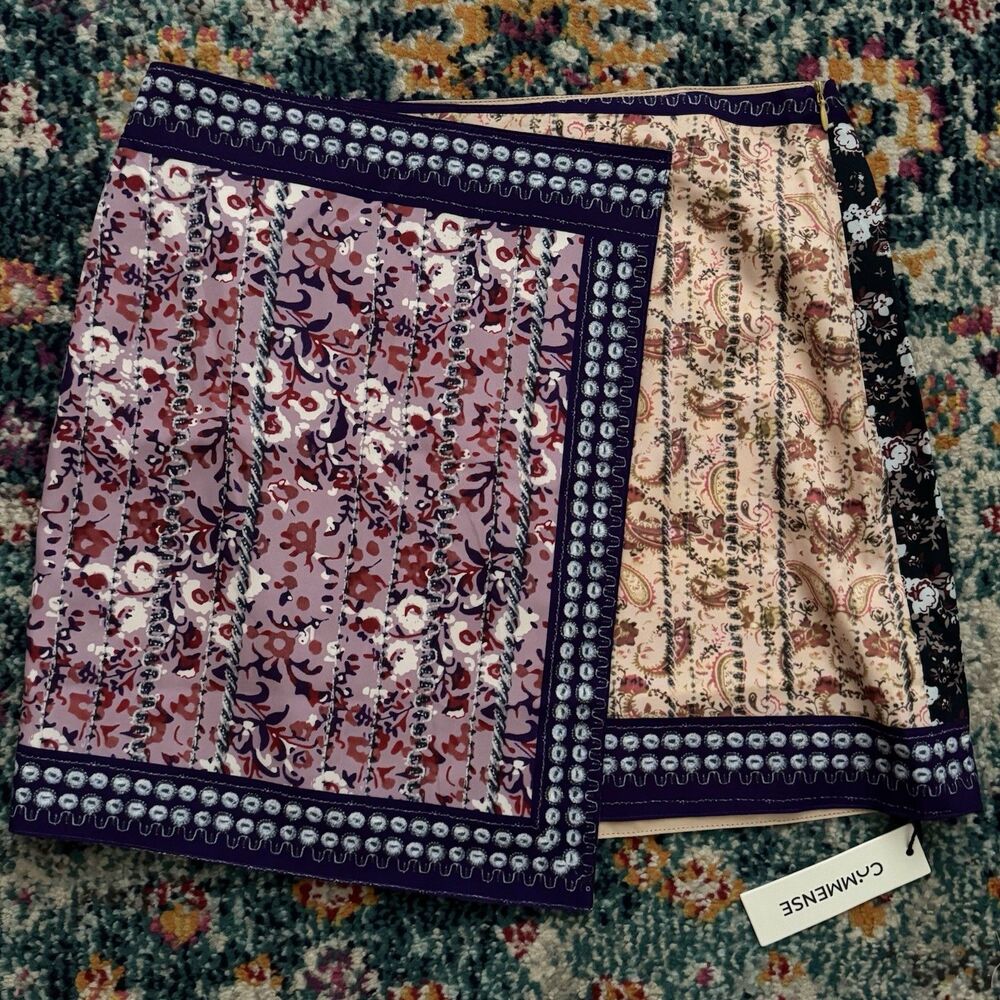 NEW Commense Asymmetric Floral Patchwork Printed Mini Skirt Size Medium
